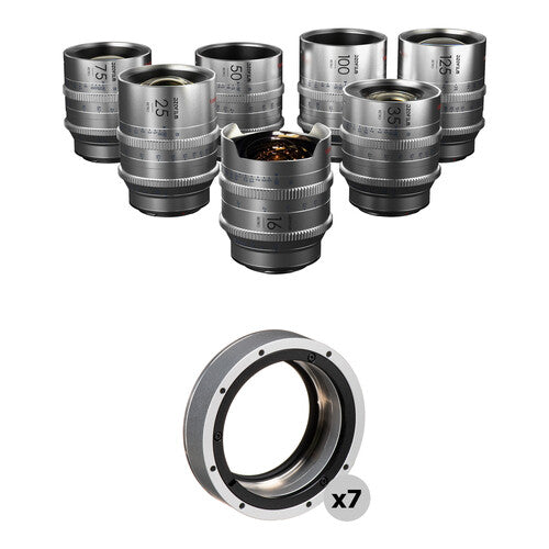 DZOFILM Vespid Retro 7-lens Kit (16, 25, 35, 50, 75, 100,125mm) with hard case (PL mount with EF bayonet, Silver)