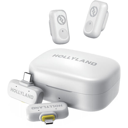 Hollyland LARK A1 Combo 2-Person Wireless Microphone System with USB-C and Lightning Connectors for Mobile Devices (Ivory White, 2.4 GHz)