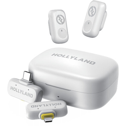 Hollyland LARK A1 Combo 2-Person Wireless Microphone System with USB-C and Lightning Connectors for Mobile Devices (Ivory White, 2.4 GHz)