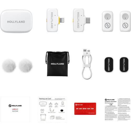 Hollyland LARK A1 Combo 2-Person Wireless Microphone System with USB-C and Lightning Connectors for Mobile Devices (Ivory White, 2.4 GHz)