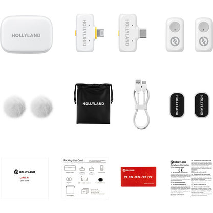 Hollyland LARK A1 Combo 2-Person Wireless Microphone System with USB-C and Lightning Connectors for Mobile Devices (Ivory White, 2.4 GHz)
