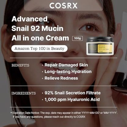 COSRX Snail Mucin 92% Face Moisturizer, 3.52 Oz