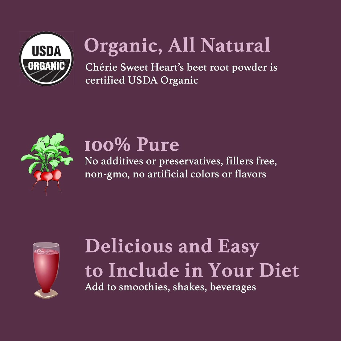 Chérie Sweet Heart Organic Beet Root Powder, 1 LB